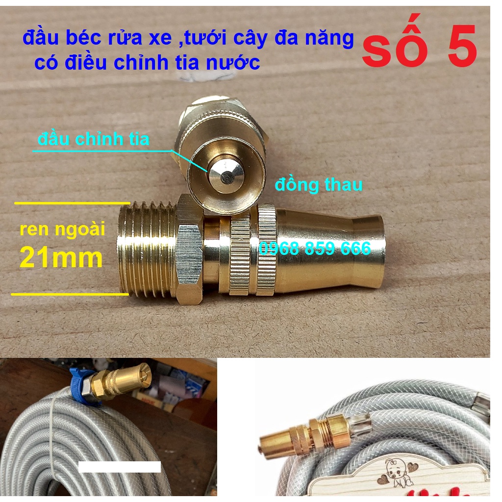 Đầu vòi xịt tăng áp lực nước mini Vòi xịt nước tăng áp đa năng bằng đồng tưới cây rửa xe cực mạnh kèm đai siết ống