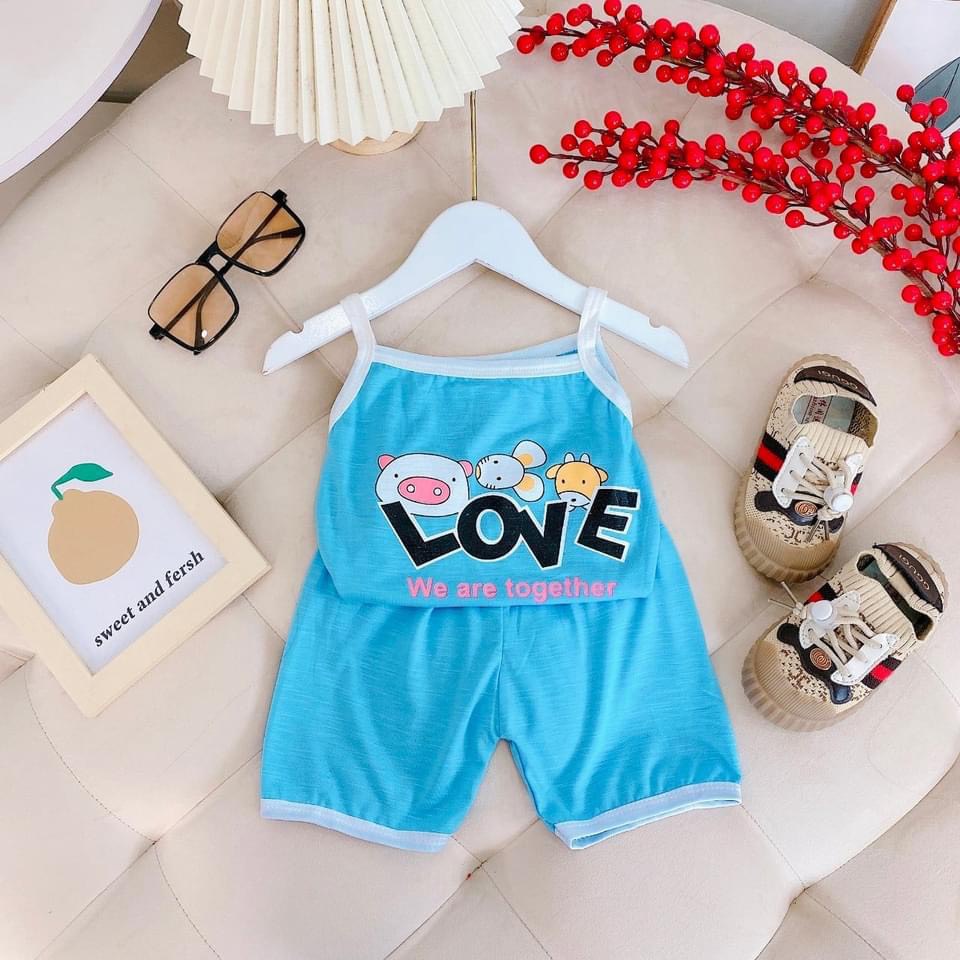 [HOT] BỘ HAI DÂY IN LOVE CHẤT COTTON MỀM MÁT SIÊU ĐÁNG YÊU CHO BÉ 7-18KG. VIDEO THẬT. XƯỞNG MAY BIBO