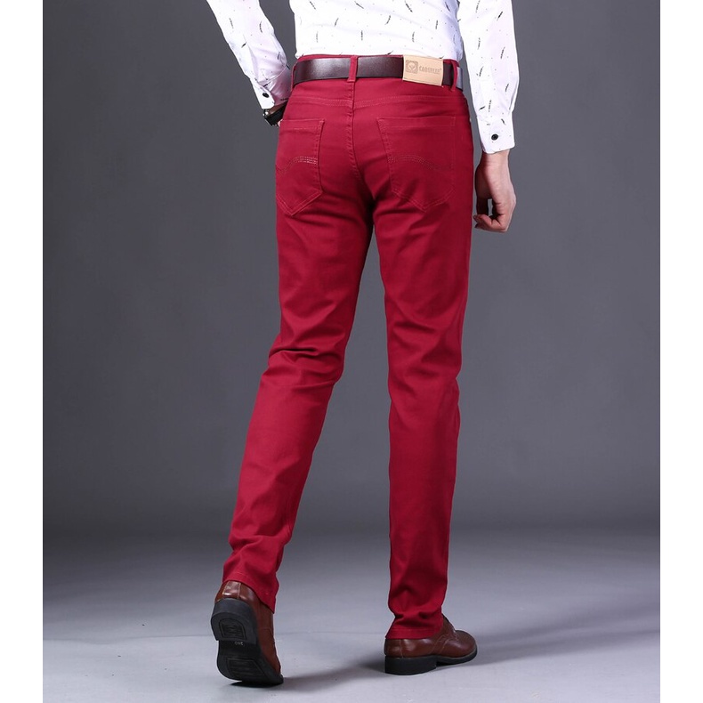 Quần Jeans Dài Ống Đứng Màu Đỏ Rượu Vang Thời Trang Công Sở Cho Nam