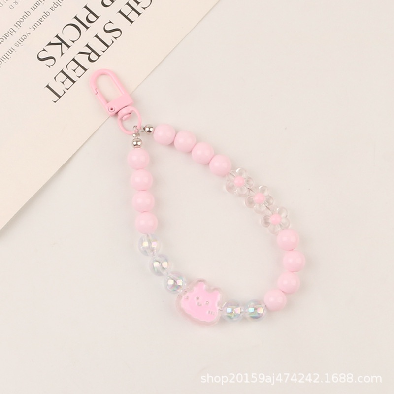 Vỏ Bọc Hộp Sạc Tai Nghe Chuỗi Hạt Tròn Màu Trơn Hình Thỏ Sáng Tạo