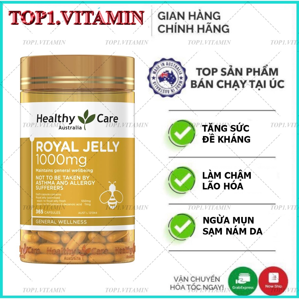 Sữa Ong Chúa Healthy Care Royal Jelly 1000MG 365 viên - Xuất xứ Úc - Có Tem Chemist