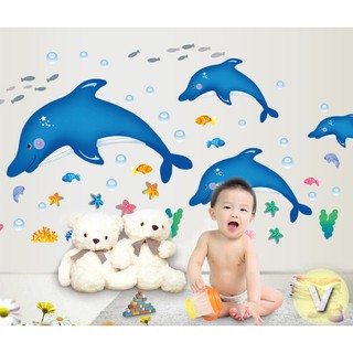 Decal dán tường Cá heo xanh