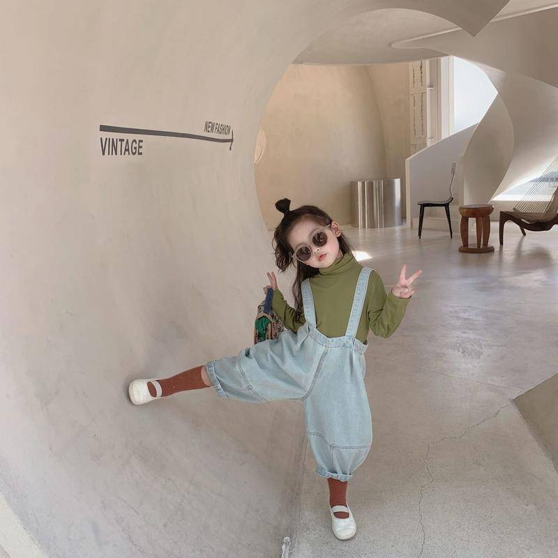 Hàng Mới Về [Hàng Mới Về] Quần Yếm Denim Dáng Rộng Thoải Mái Phong Cách Hàn Quốc Thời Trang Mùa Thu Cho Bé Gái