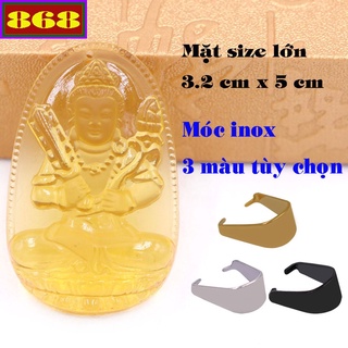 Mặt dây chuyền Phật Hư Không Tạng Bồ Tát đá pha lê vàng 5cm - Hộ mệnh người tuổi Sửu, Dần