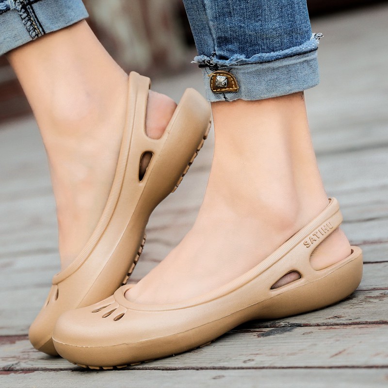 CROCS Giày Sandal Đế Bằng Màu Sắc Trơn Họa Tiết Hoa Thời Trang Mùa Hè Cho Nữ