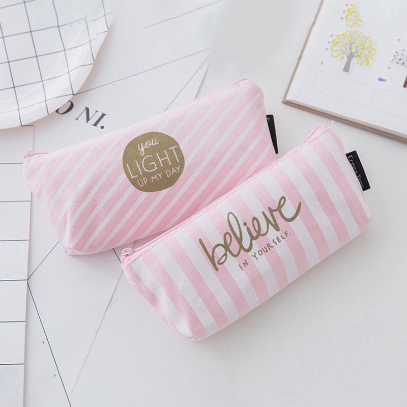 Túi đựng bút bằng vải canvas in họa tiết xinh xắn dành cho nữ