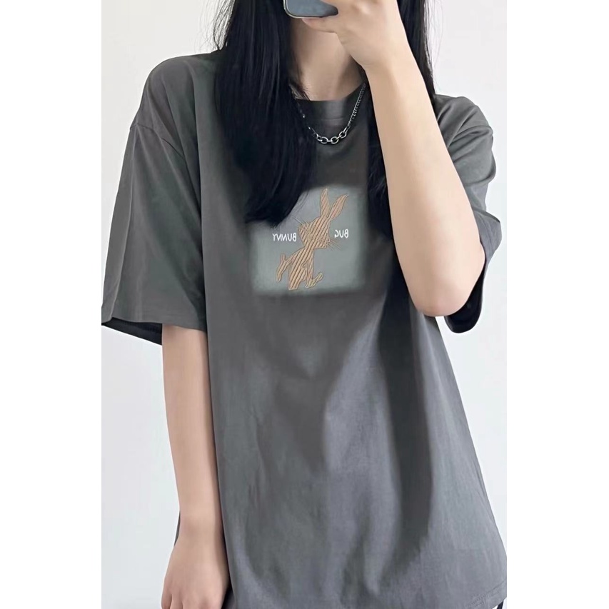 Áo thun ZHELIHANGFEI từ cotton ngắn tay dáng rộng in họa tiết hoạt hình xinh xắn