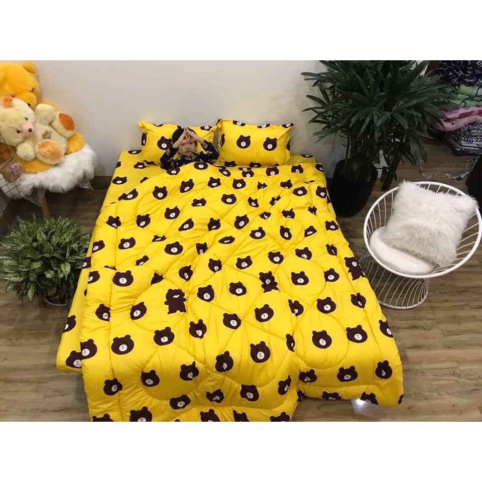 Vỏ gối ôm cotton poly 35x100cm⚡️mẫu-gấu vàng