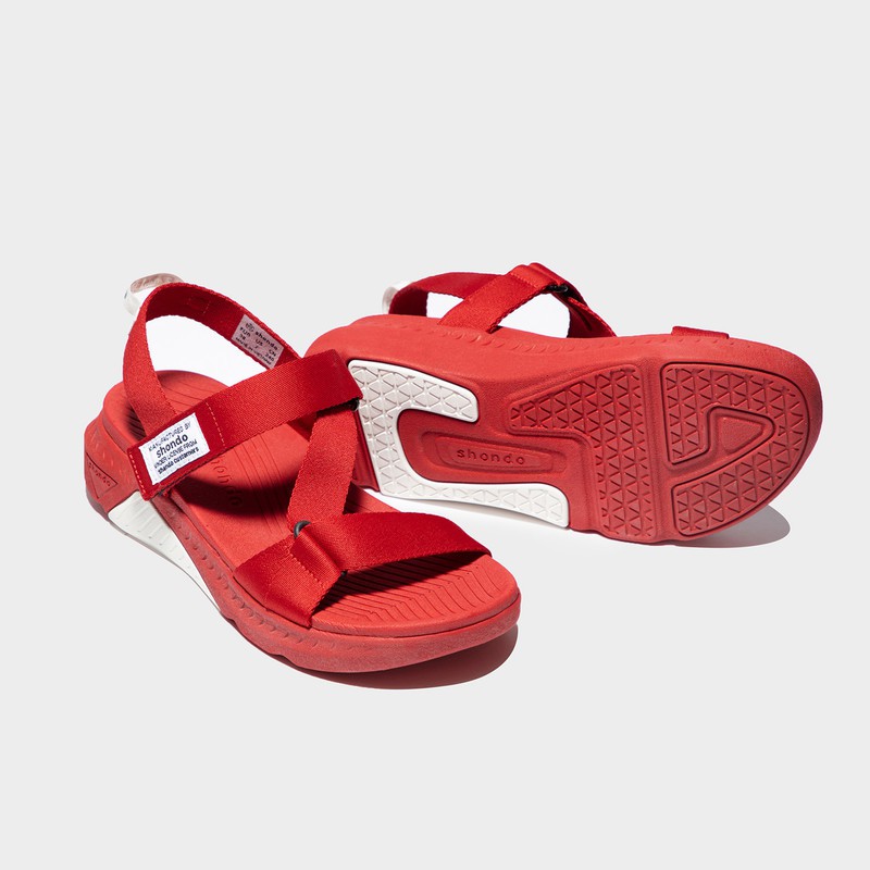 Giày Sandals Nam Nữ Unisex Shondo F7 Racing Đế Đỏ Phối Trắng Quai Đỏ F7R6262