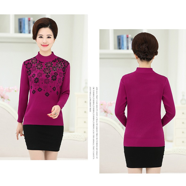 Áo kiểu trung niên nữ_ Áo ấm thu đông cổ cao phối họa tiết sang trọng cho bà cho mẹ (Hàng sẵn) | BigBuy360 - bigbuy360.vn