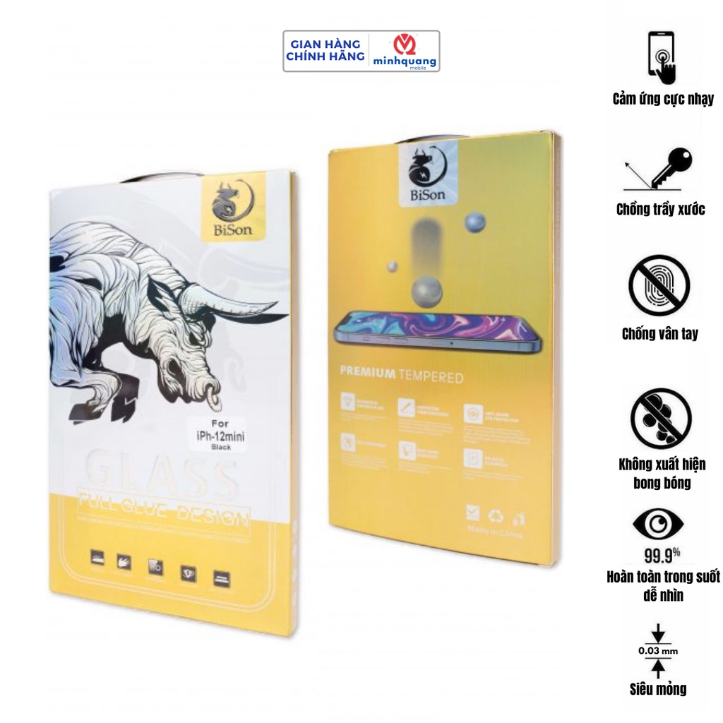 Cường Lực Bison iP Full Màn Siêu Mượt Chính Hãng, Thế hệ mới 2022, Chống va chạm tốt