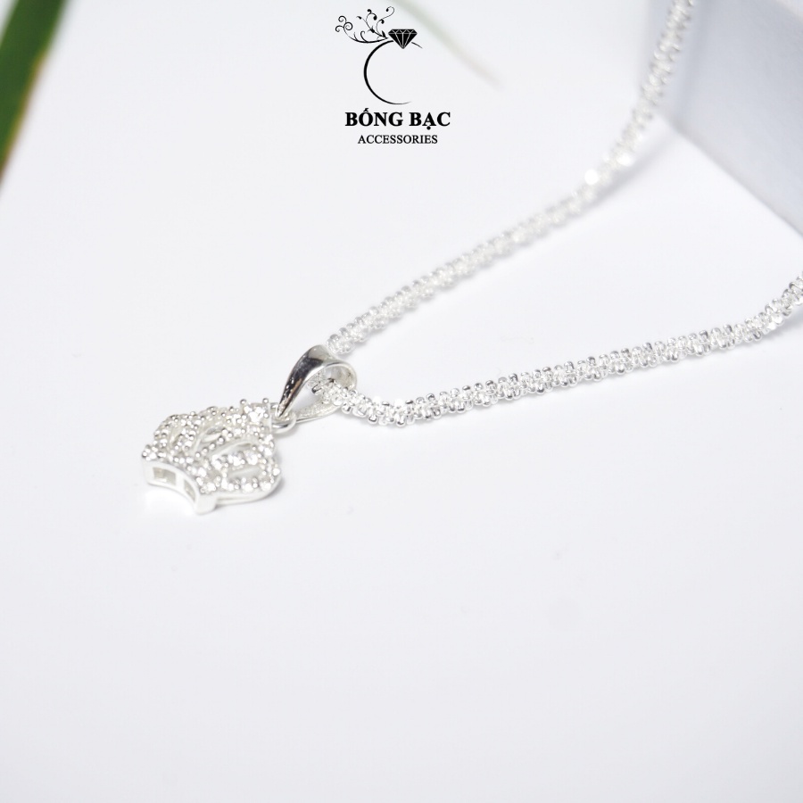 Vòng cổ bạc DC1007 mặt hình vương miện đính đá nhỏ sáng lấp lánh, Dây chuyền nữ phụ kiện trang sức BỐNG BẠC