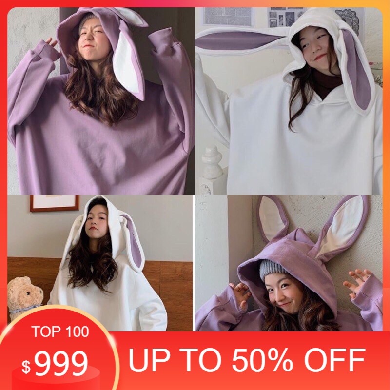 Áo Hoodie Nỉ Tai Thỏ Cute Form Rộng, Áo Nỉ Nữ Tai thỏ, Áo Hoodie Nữ Form Rộng, Áo Nỉ Mũ( Ảnh thật)