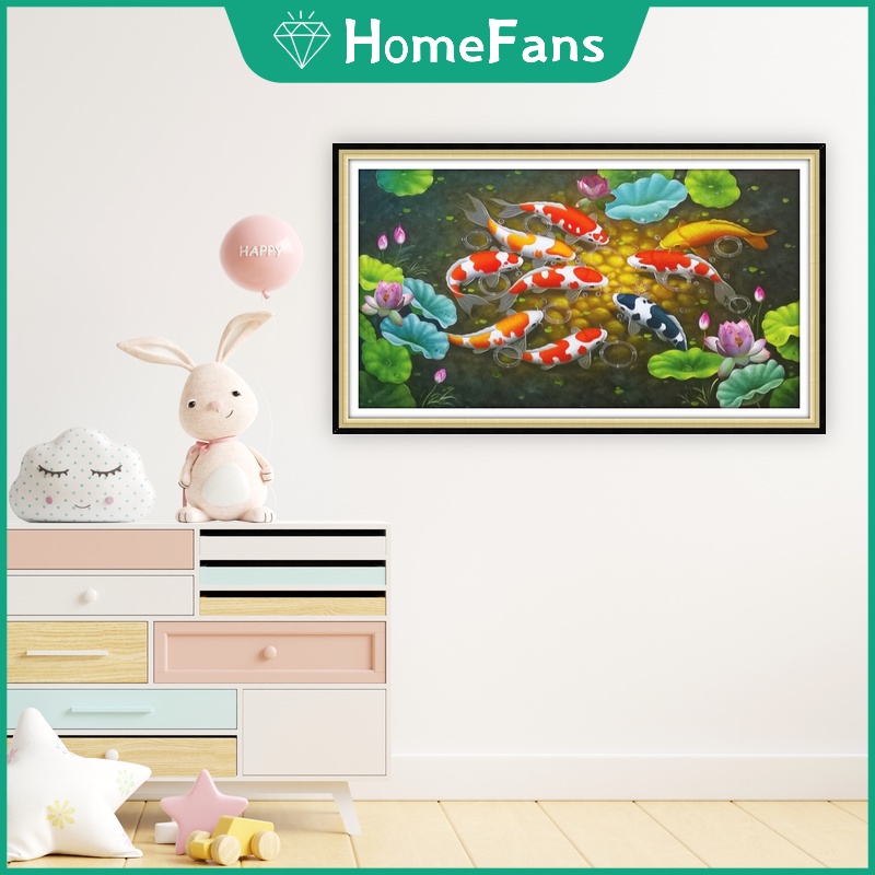 Bộ Tranh Đính Đá 5D Tự Làm Hình Cá Koi May Mắn 50x30cm / 70x40cm / 90x50cm