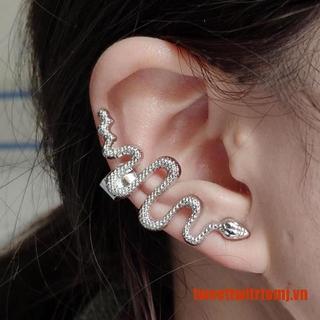 Bông Tai Dạng Móc Hình Rắn Bằng Bạc Phong Cách Punk Cổ Điển