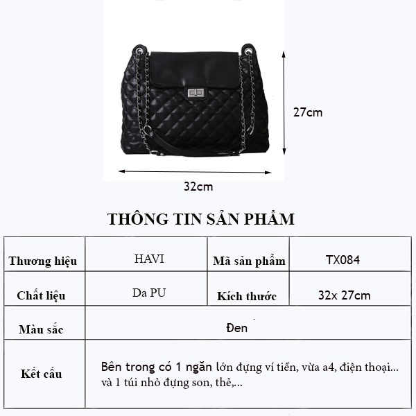 Túi Xách Nữ Đẹp Đeo vai, Đeo Chéo Đi Chơi, Đi Làm khóa xoay dây xích đẹp Thời Trang Havi  TX086