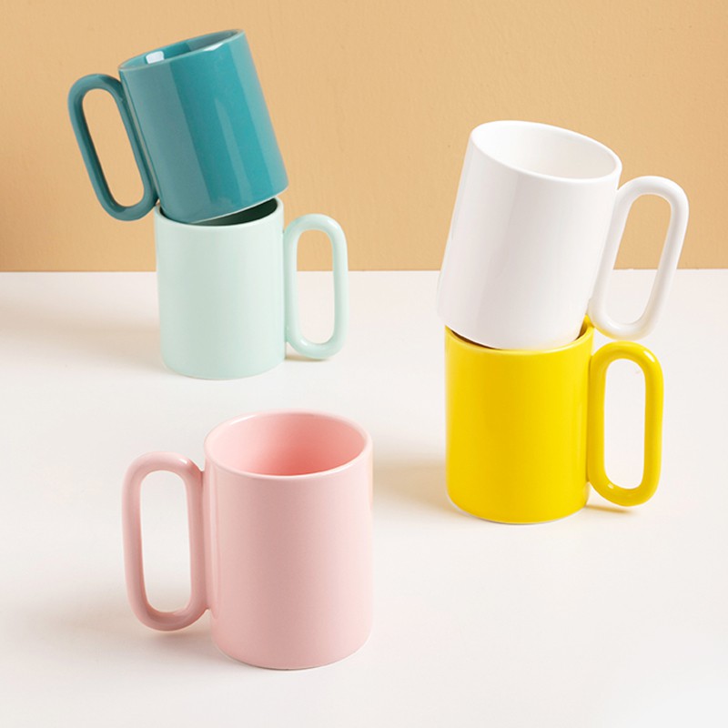 Bắc Âu Sáng tạo Cốc sứ với tay cầm hình bầu dục Cốc sứ độc đáo cho cà phê trà sữa nước nhà bếp Văn phòng trang trí bàn ă