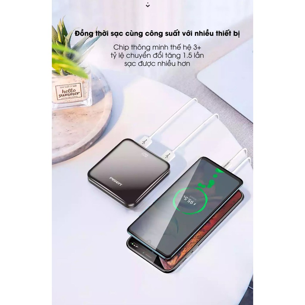 Sạc dự phòng Pisen Led Mirror 10000mah - Hàng chính hãng