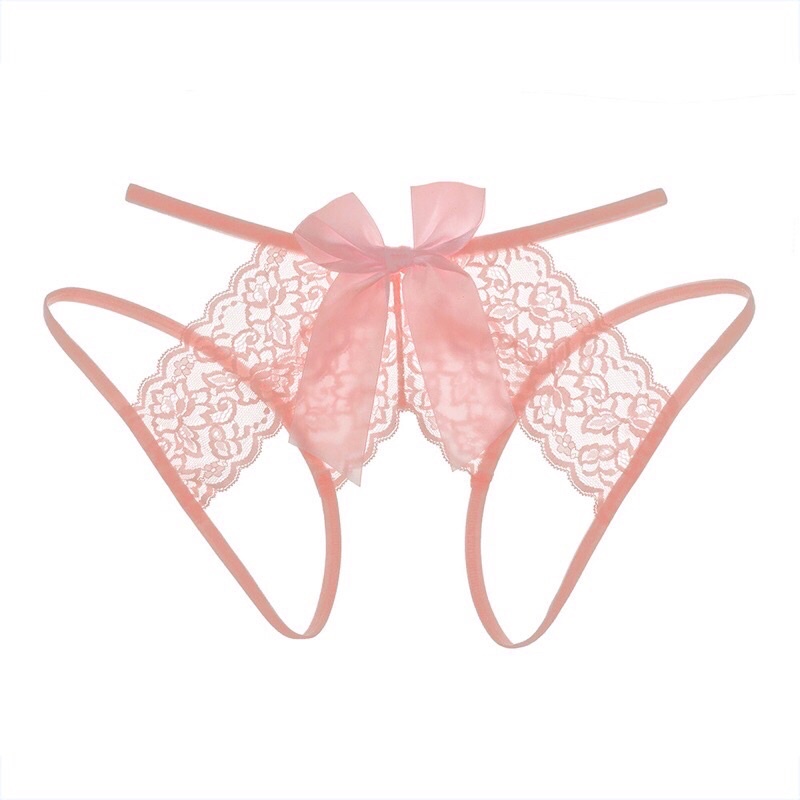 QL5008 Quần Lót Ren Không Đáy Gắn Nơ Bản To Điểm Nhấn Sexy @lingerie.sm.toys