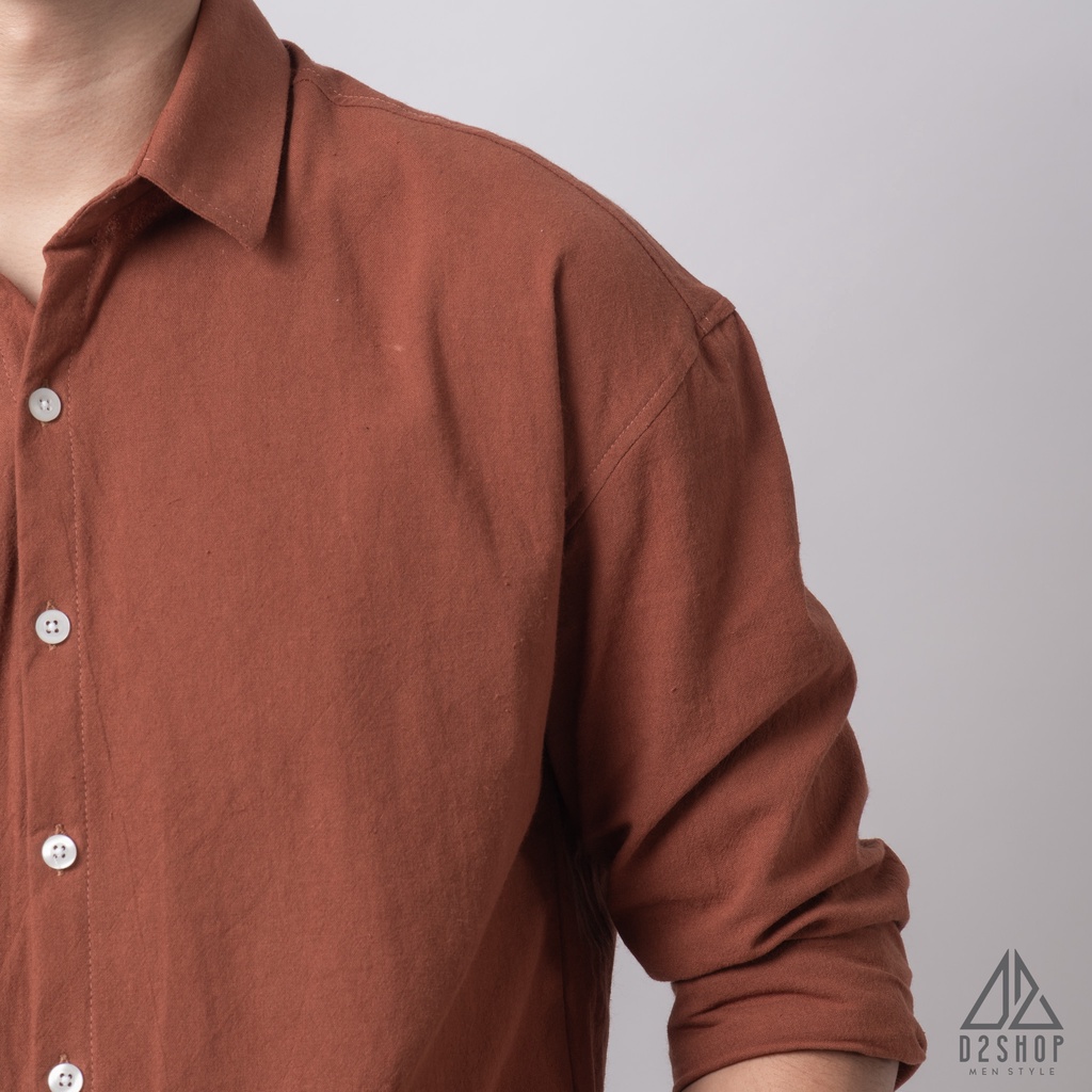 Áo sơ mi D2shop, áo sơ mi nam dài tay vải linen trơn, màu cam đất