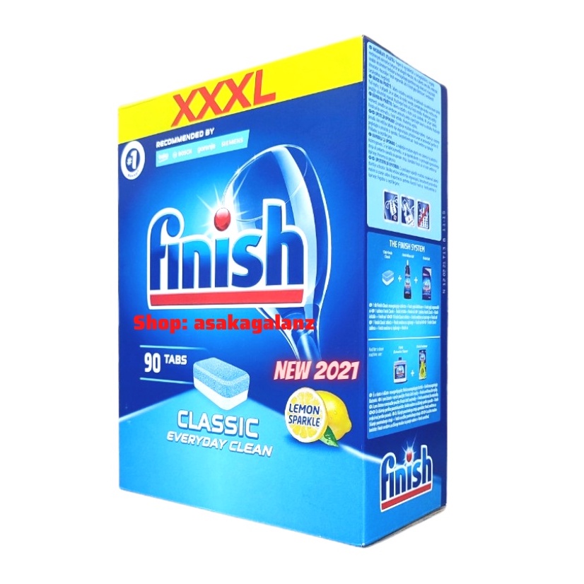 Combo rửa bát Finish: Hộp Classic 90 Viên, Muối 1,5kg, Bóng 400ml.