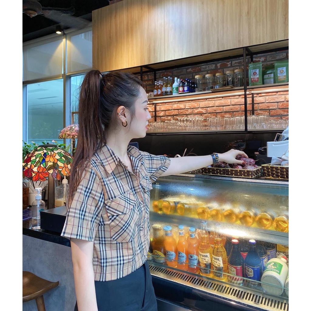 áo sơ mi nữ form rộng kiểu công sở tay ngắn đẹp kẻ sọc VAVASA SM12
