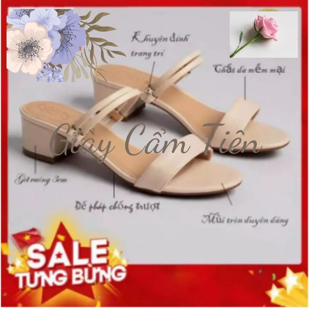 GIÀY CAO GÓT NỮ CẨM TIÊN ĐỄ VUÔNG 3 PHÂN QUAI ĐÍNH KHUYÊN XINH XẮN