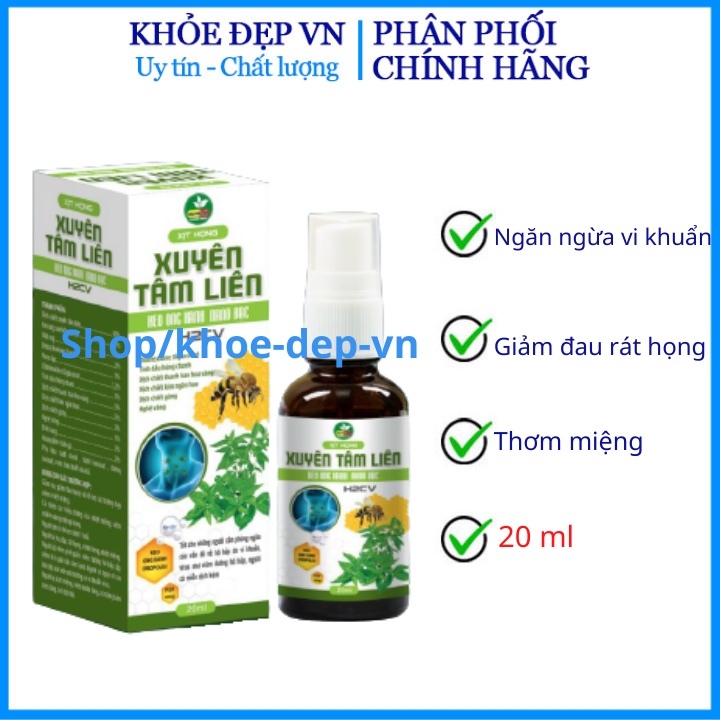 Xịt họng Xuyên tâm liên keo ong xanh nano bạc H2CV ngăn ngừa viêm nhiễm vùng miệng, giảm hôi miệng – Chai 30ml