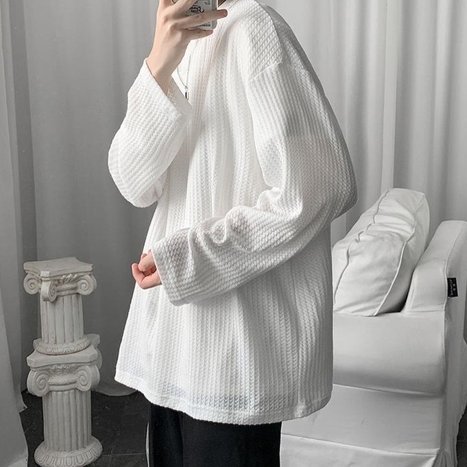 Áo thun dệt kim tay dài dáng rộng thời trang xuân thu phong cách Hong Kong dành cho nam nữ