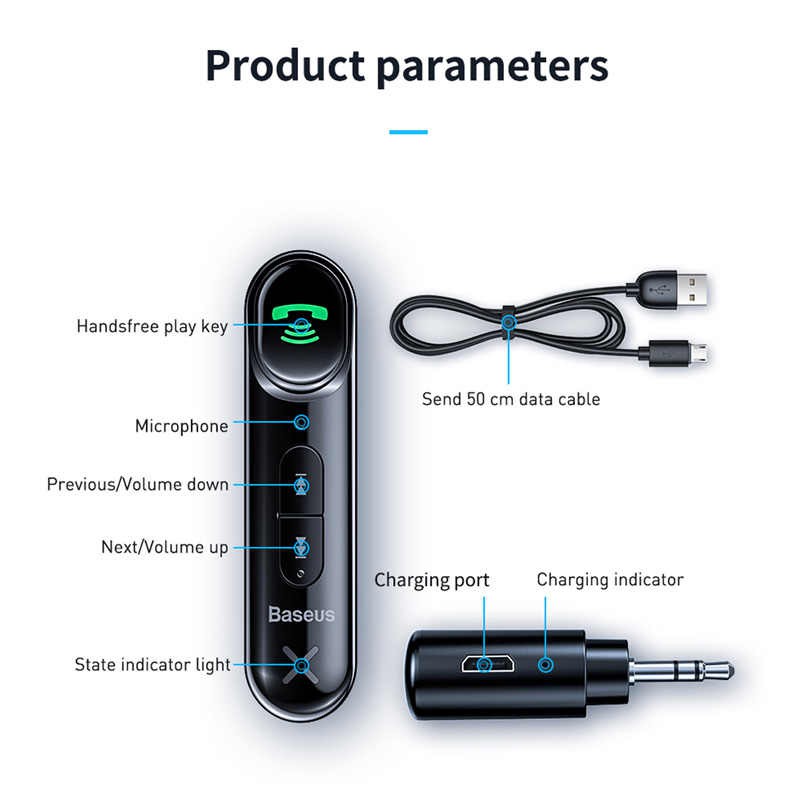 Bộ Bluetooth Receiver dùng cho xe hơi Baseus Qiyin AUX ( Car AUX 3.5mm Bluetooth Receiver/ Adapter)