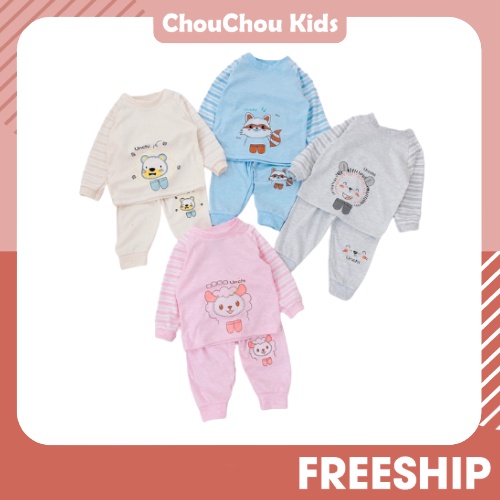 UNCHI Bộ dài tay chất nỉ đẹp cổ tròn, Đồ bộ giữ nhiệt bé trai/bé gái chính hãng, thời trang trẻ em 4-16kg