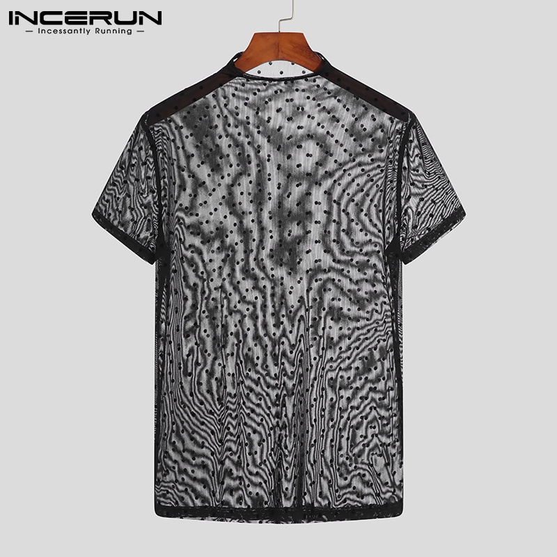 Áo nam INCERUN tay ngắn cổ tròn in chấm bi nhìn thấu hợp thời trang