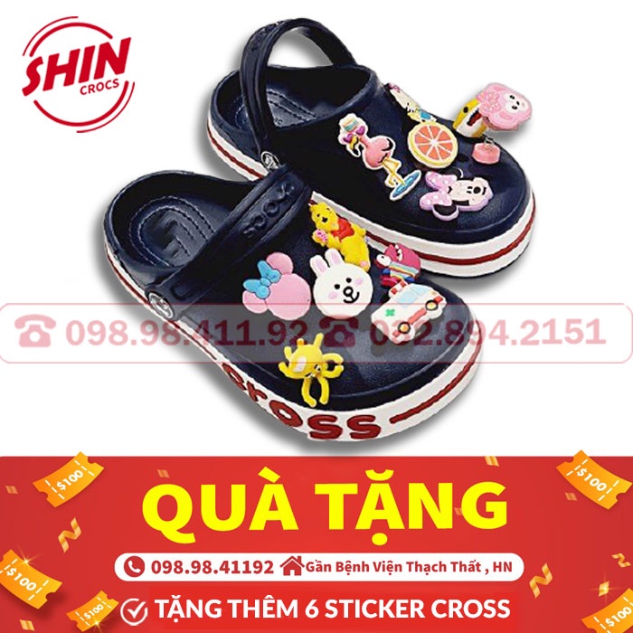 dép cross cho béFREESHIPmàu tím than chữ đỏ SHINCROSSKD1 tặng thêm 6 jibitz cross