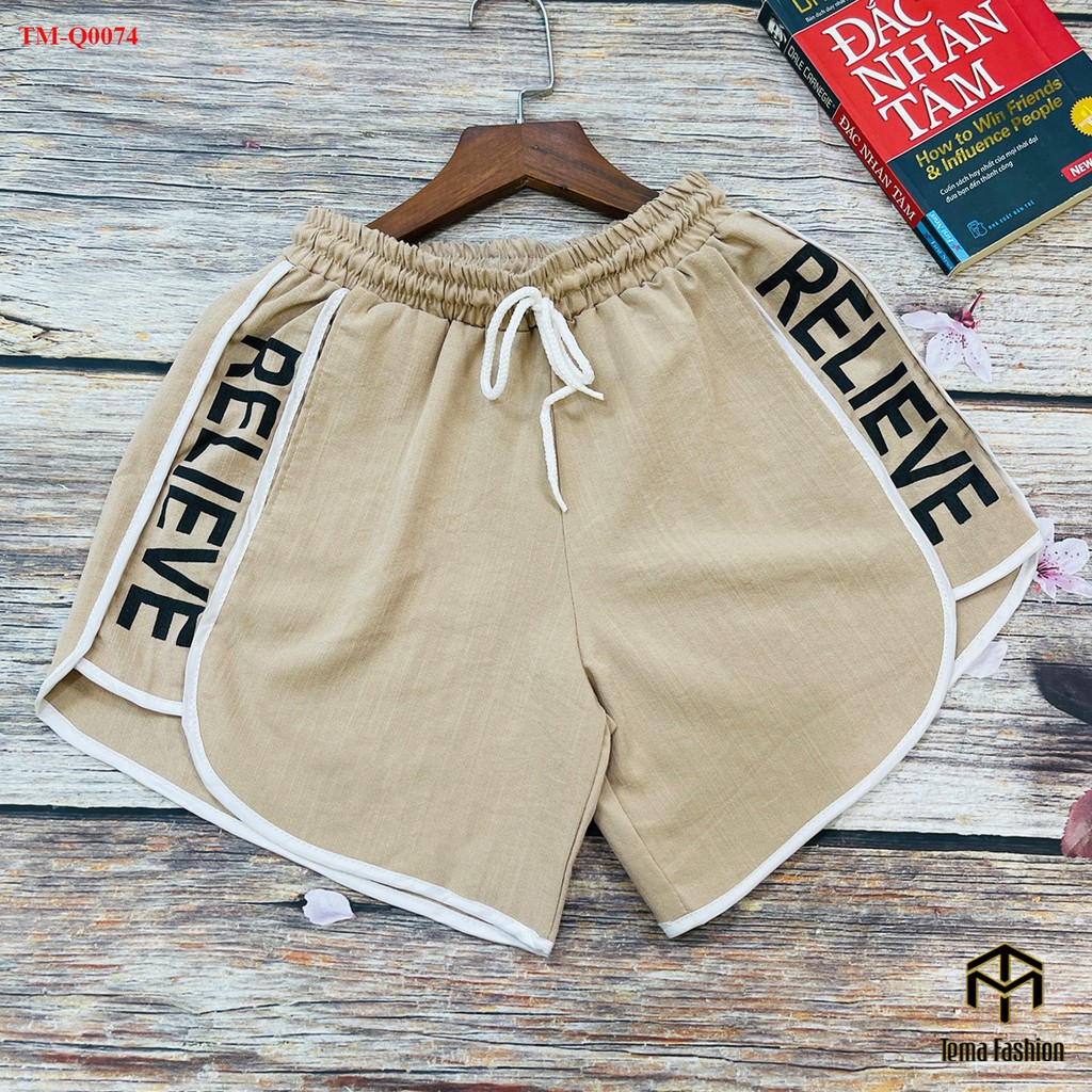 [Mã FAMAYWA giảm 10K đơn 50K] Quần đùi nữ TEMA - quần short nữ cạp chun chất đũi mát có chữ siêu xinh | BigBuy360 - bigbuy360.vn