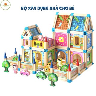 BỘ ĐỒ CHƠI GHÉP HÌNH SÁNG TẠO XÂY DỰNG NGÔI NHÀ CHO BÉ CỰC THÚ VỊ BẰNG GỖ