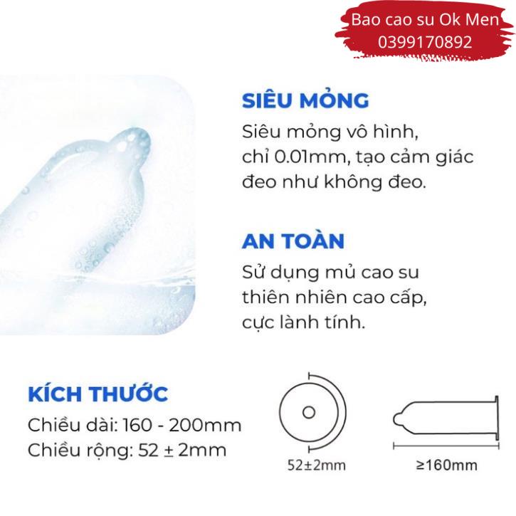 Bao Cao Su OLO 001 Air Thin, BCS Siêu Mỏng Có Gel Mát Lạnh Hộp 10BCS