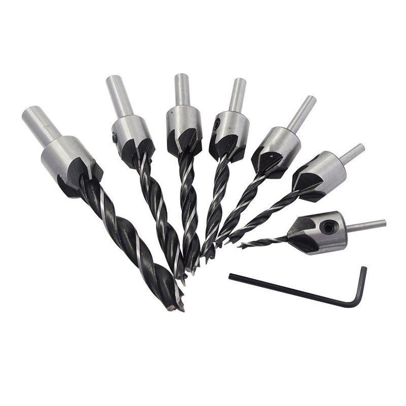 7pcs Countersink Drill Bits Set Screw Woodworking Chamfer Tool carpenter reamer core drill 3-10mm