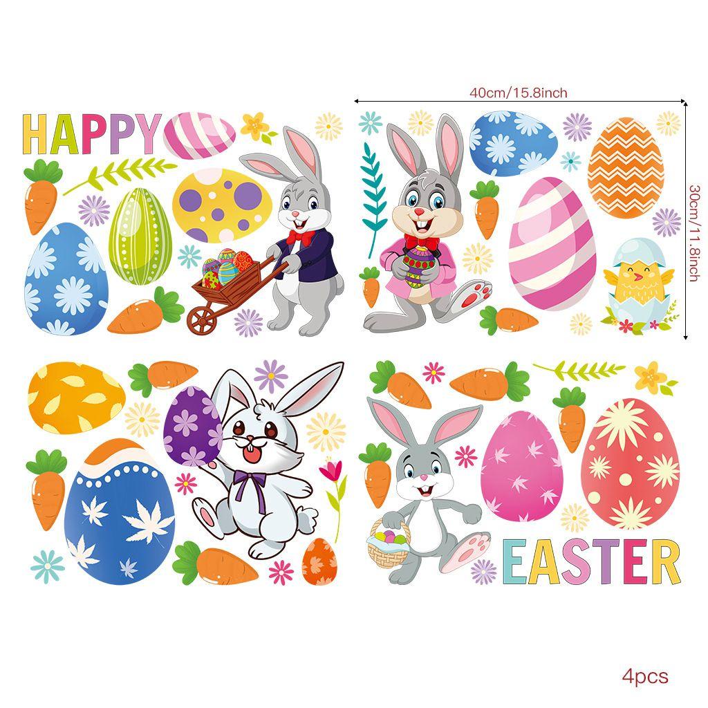 CONOPERY Bộ 4 Miếng Dán Tường Trang Trí Hình Thỏ Phục Sinh Dễ Thương