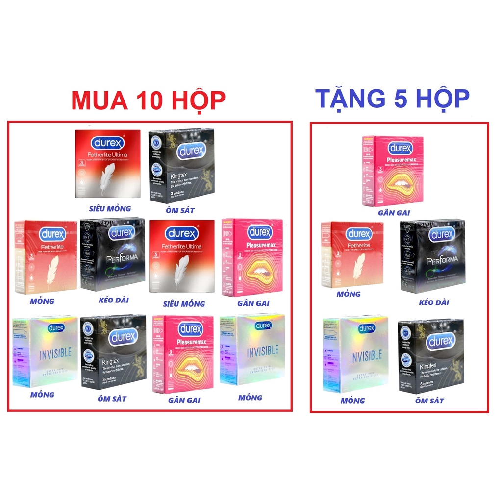 [Tặng 5 Hộp BCS Durex] Khi Mua Combo 6 Loại Bao Cao Su Durex [Hộp 3 Cái] Đầy Đủ Chủng Loại