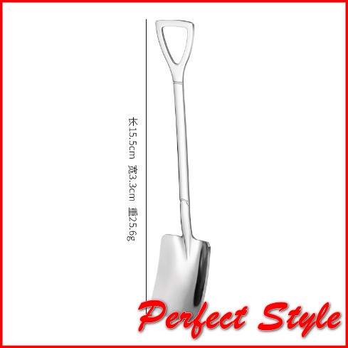Bộ đôi Muỗng thìa inox cán dài cao cấp hình chiếc xẻng nhiều màu pha trà cafe múc kem độc đáo