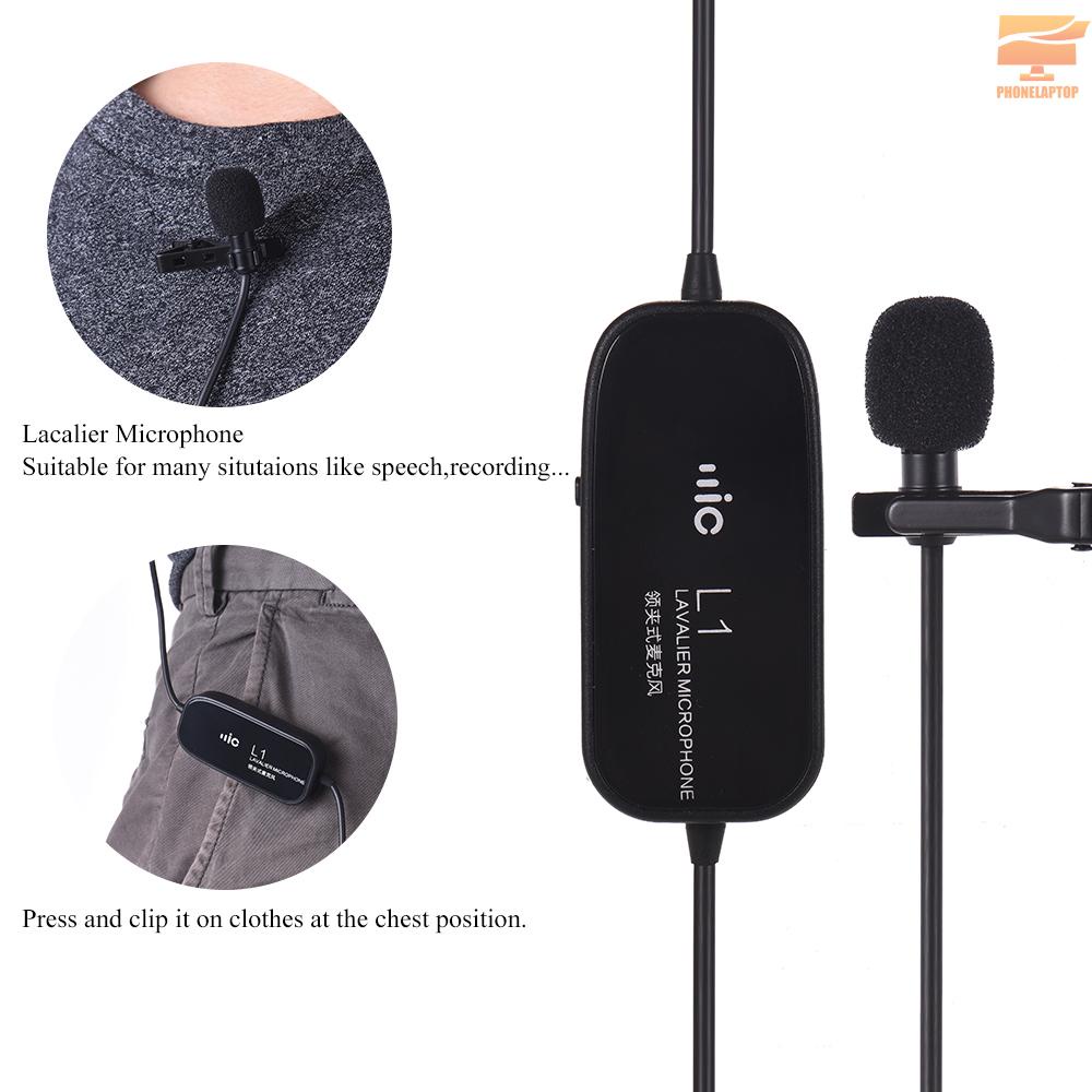 Lapt Clip-on Lavalier Omin-directional Condenser Microphone Audio/Video Recording Microphone for iPhone Huawei Smartphone for Canon Nikon Sony DSLR Camera Camcorder for Audio Recorder PC