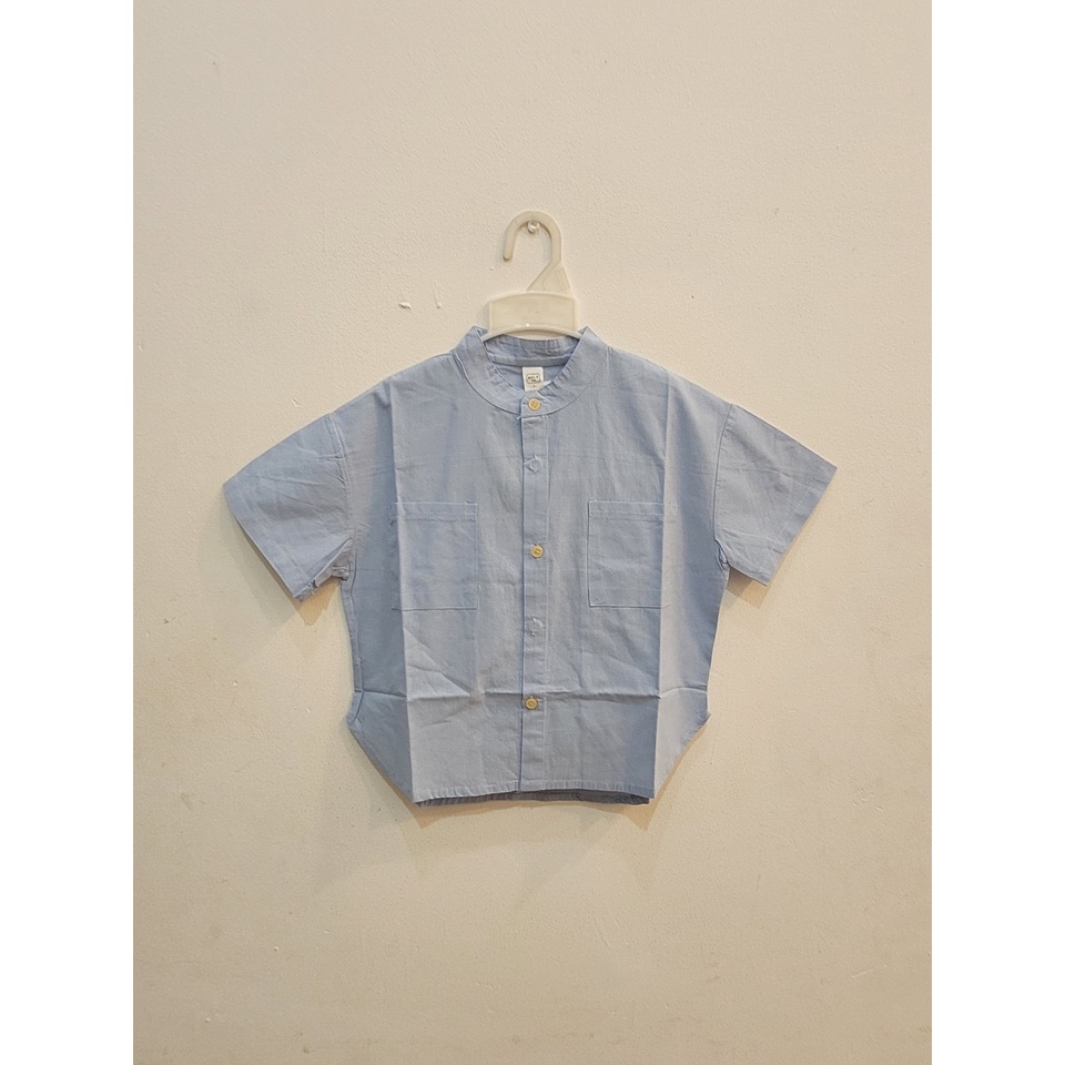 ÁO SƠ MI VÀNG XANH CỔ TRỤ CHO BÉ TRAI CAO CẤP