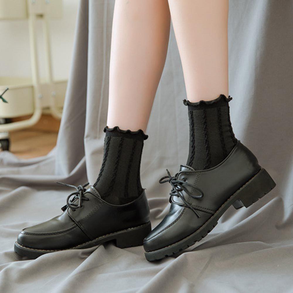 AROMA Tất Cotton Kẻ Sọc Đính Nơ Phong Cách Vintage Cho Nữ