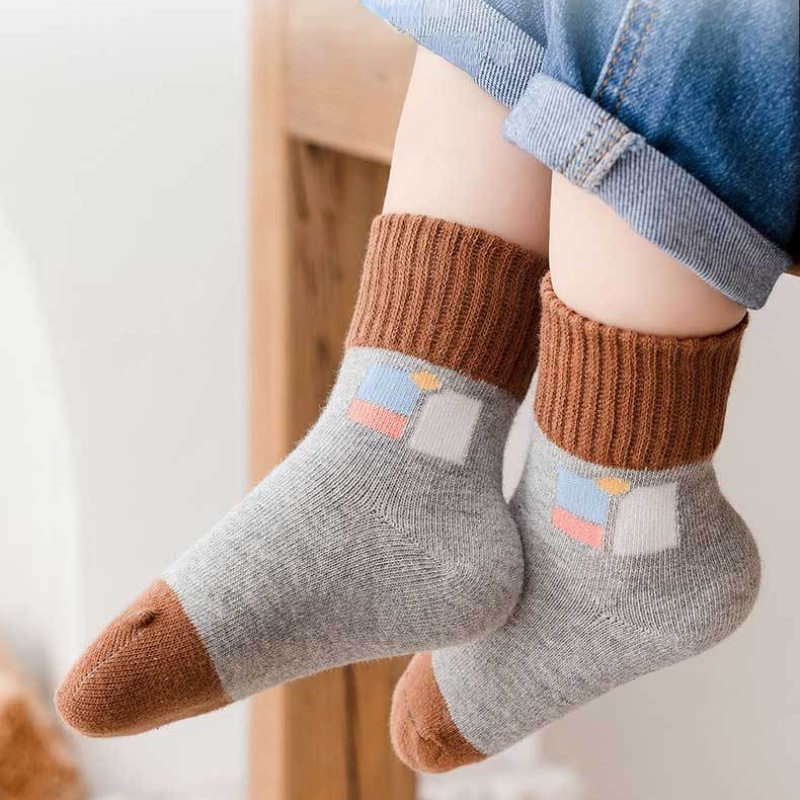 Set 5 Đôi Vớ Cotton Cổ Vừa Họa Tiết Khối Lắp Ráp KokoroCare MF-05 Dành Cho Bé Trai S / M / L 1-8 Tuổi