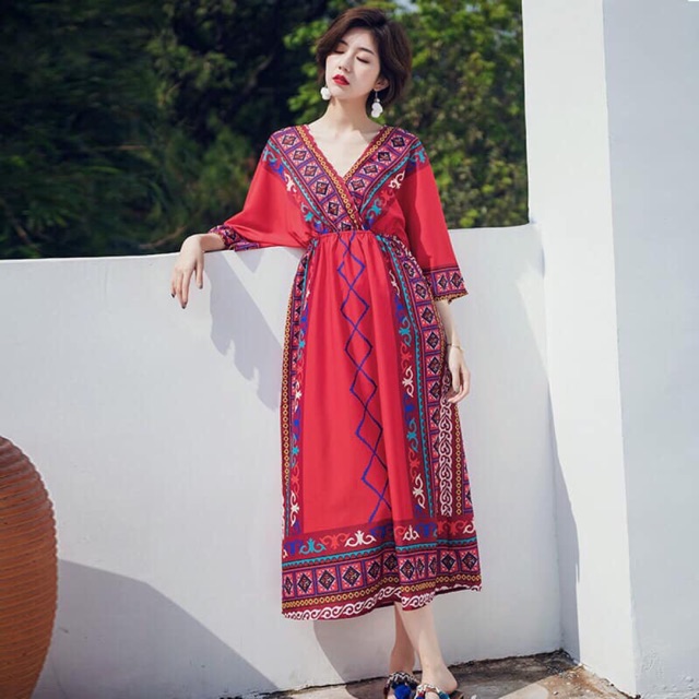 Đầm maxi hoạ tiết bohomian