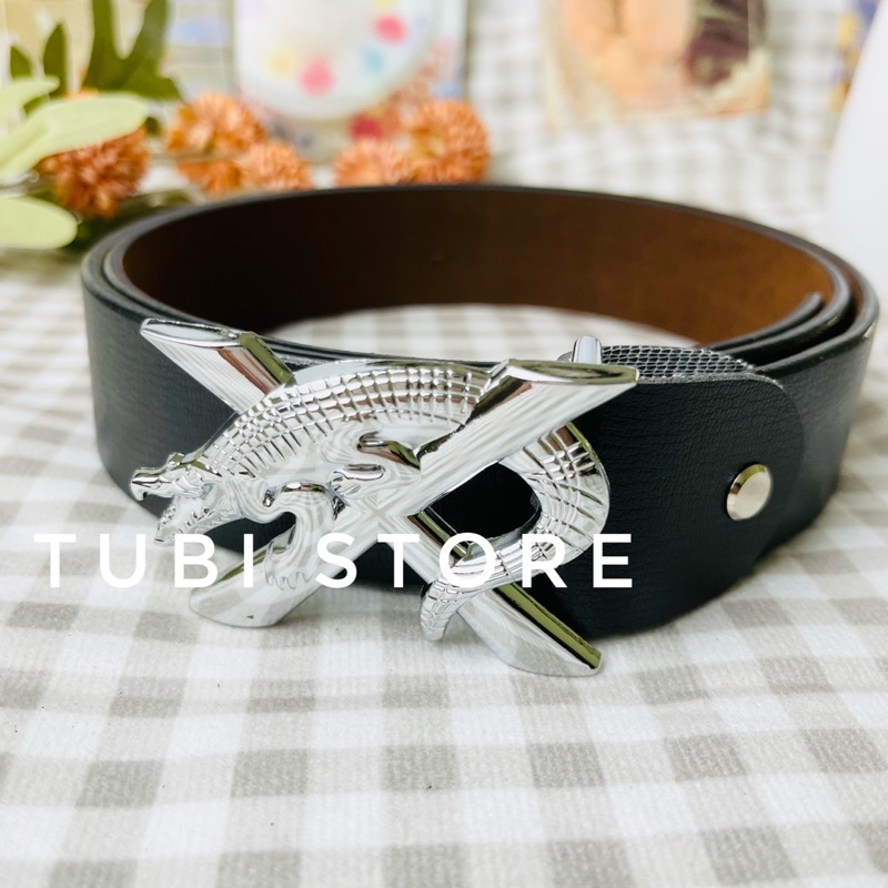 Thắt lưng da đầu khóa kim hình chữ X cá sấu cá tính cho nam