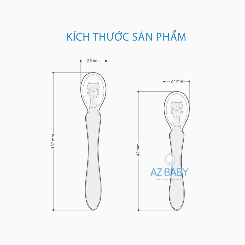 Set 2 Thìa Ăn Dặm Cho Bé Bọc Silicon Bảo Vệ Nướu  kèm hộp đựng AZ Baby - AD006