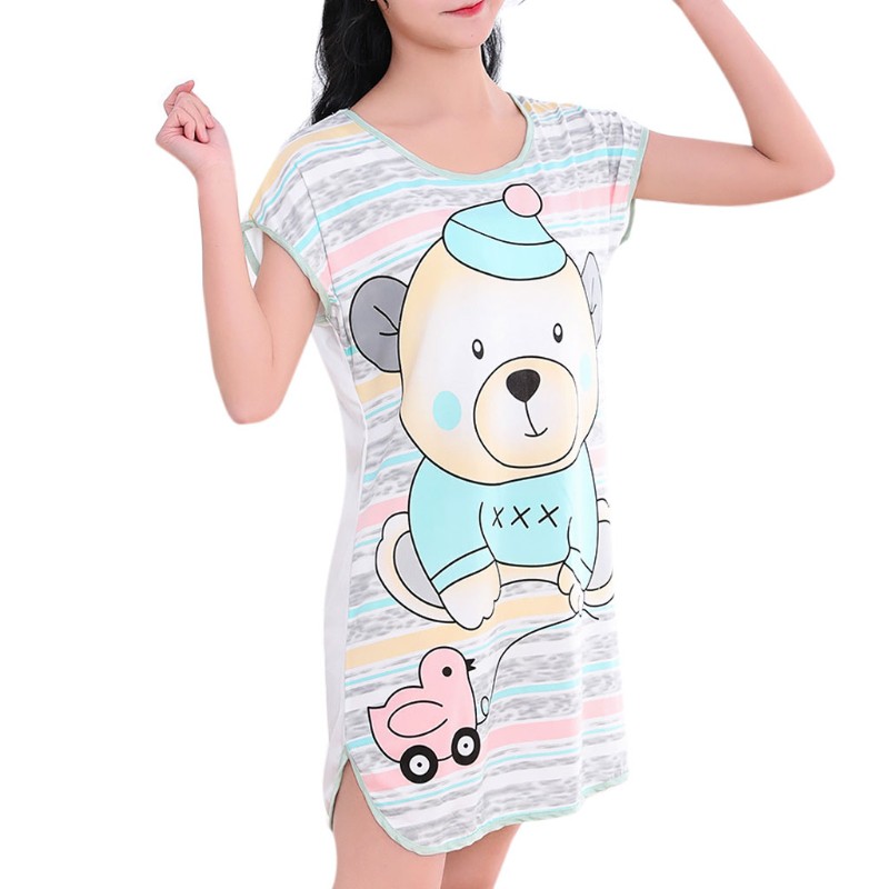 Đầm ngủ ngắn tay in họa tiết hoạt hình dễ thương thoải mái cho nữ | BigBuy360 - bigbuy360.vn