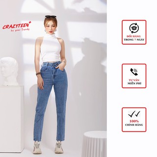 Quần jeans nữ CRAZYTEEN dáng baggy phối bản lưng K0169