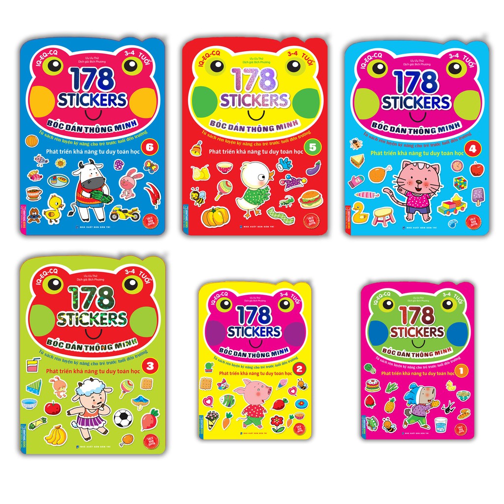 Sách combo 6 cuốn Bóc dán hình thông minh phát triển khả năng tư duy toán học IQ EQ CQ 3-4 tuổi - 178 sticker